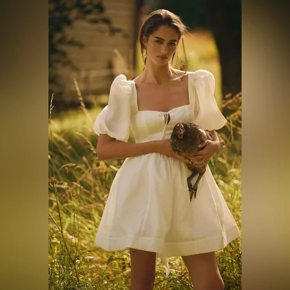 BHLDN Chloe Puff-Sleeve Square-Neck Jacquard Mini Dress - Picture 2 of 3